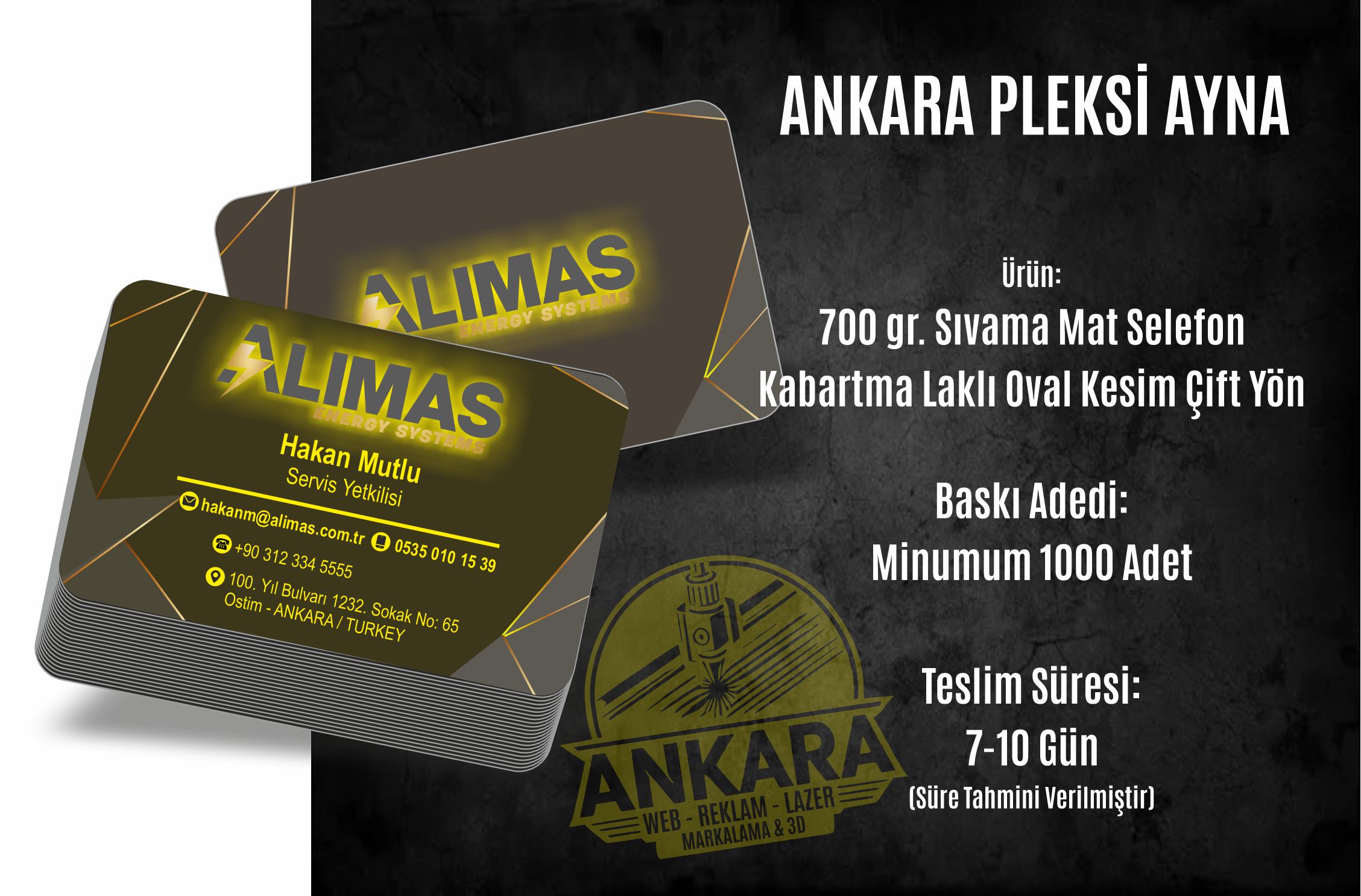 Alimas Enerji Akü Kabartmalı Oval Kesim Kartvizit