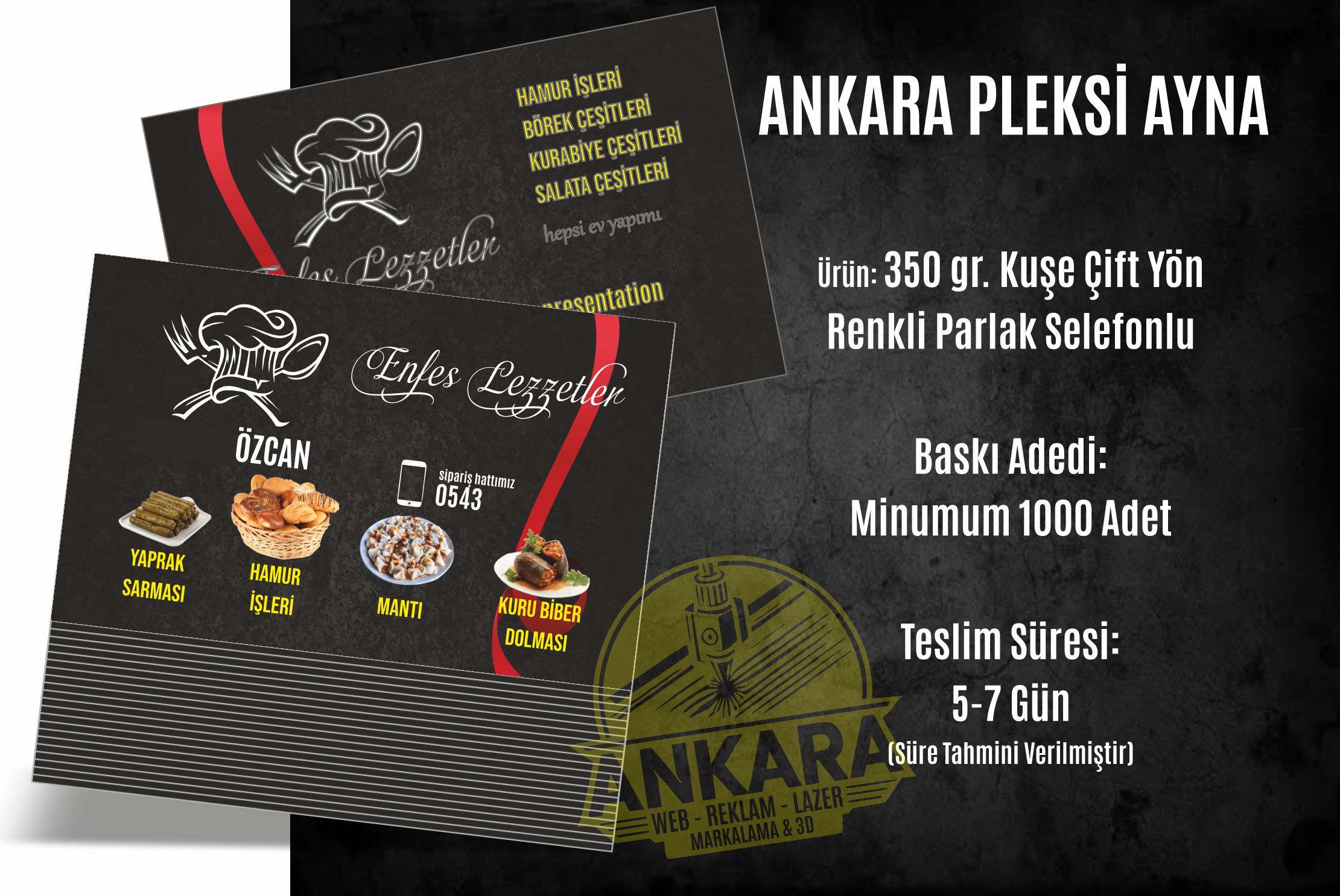 Özel Ev İşi Şahsa Özel Kartvizit Parlak Selefonlu 350 Gr